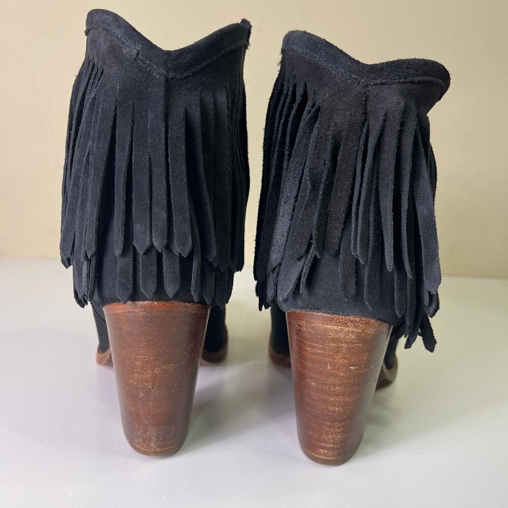 Frye Ilana Fringe Short Ankle Booties Women's 10 B Black Leather Western Pull on - Picture 4 of 15